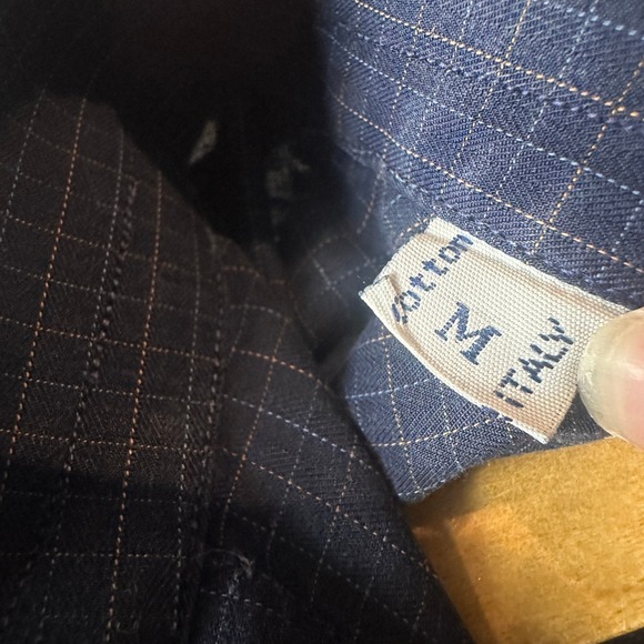 Brioni For Neiman Marcus Mens Navy Blue Check Dress Shirt Italy Cotton Medium - Picture 3 of 9